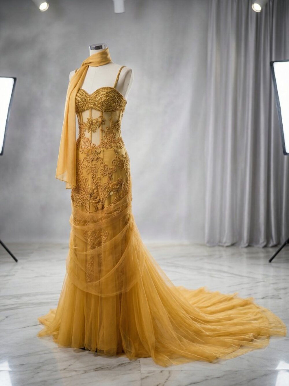 Exquisite Couture Runway Designer Beaded Corset Scarf Elegant Evening Gown Dress - Picture 2 of 2